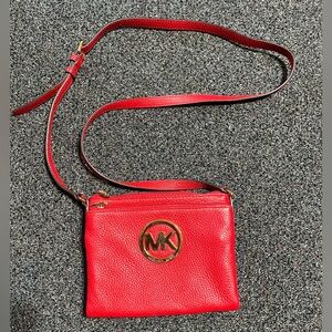 Micheal Kors Red Crossbody Purse bag shoulder bag Gold